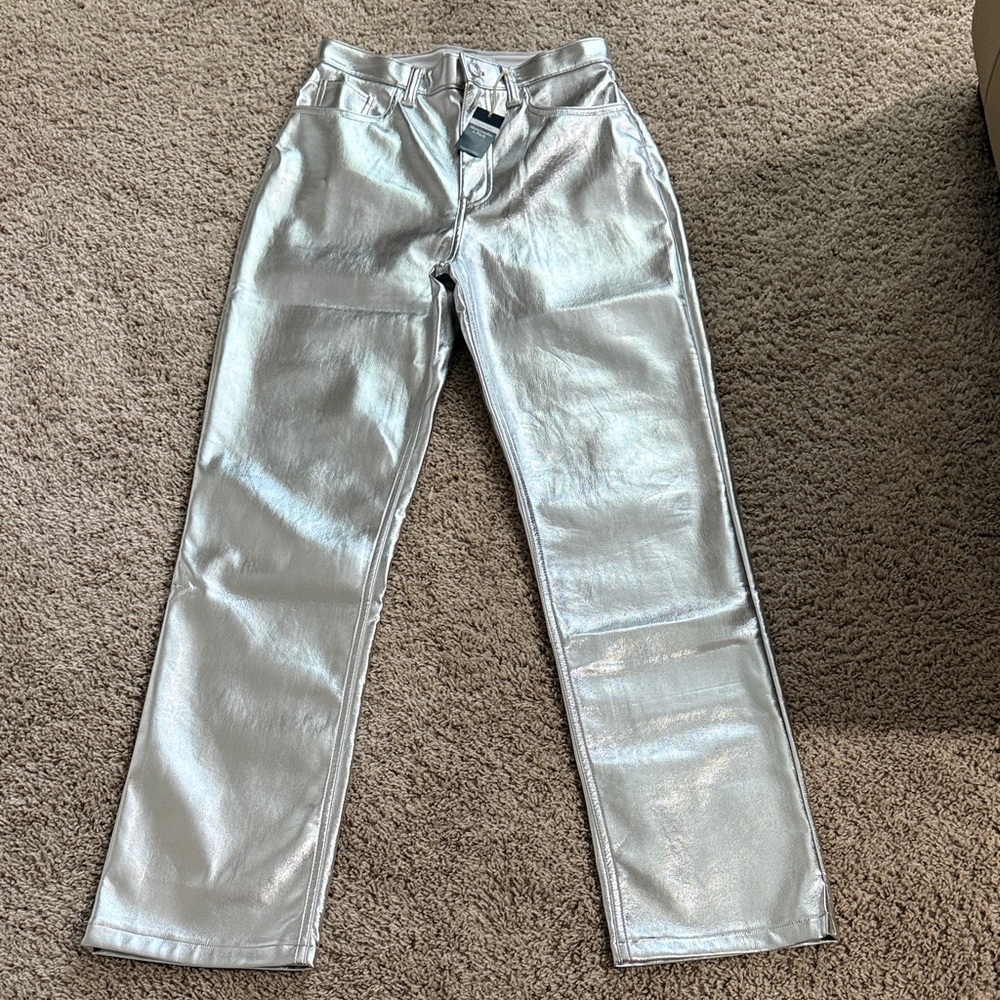 Abercrombie & Fitch Metallic Silver Straight Leg Pants